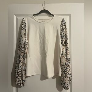 Nine West Cream Blouse with Long Animal Print Sleeves